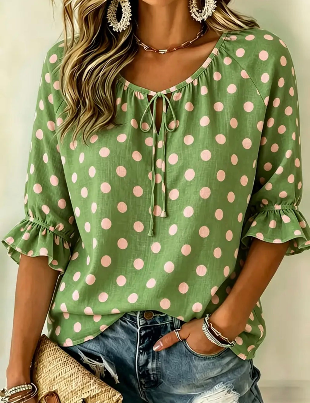 Plus Polka Dot Blouse Pink/Green