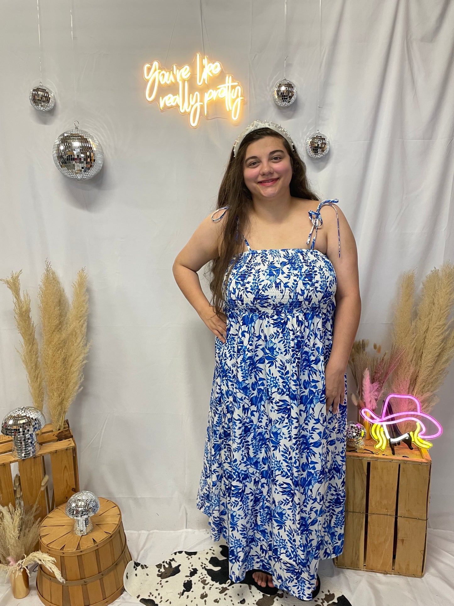 Floral Smocked Maxi Dress Blue