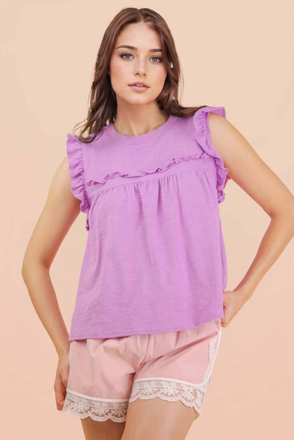 Ruffle Flutter Sleeve Top Lavender