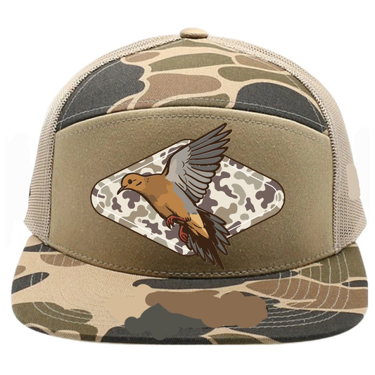 Adult Dove Camo 7 Panel Snapback HAt : Beige