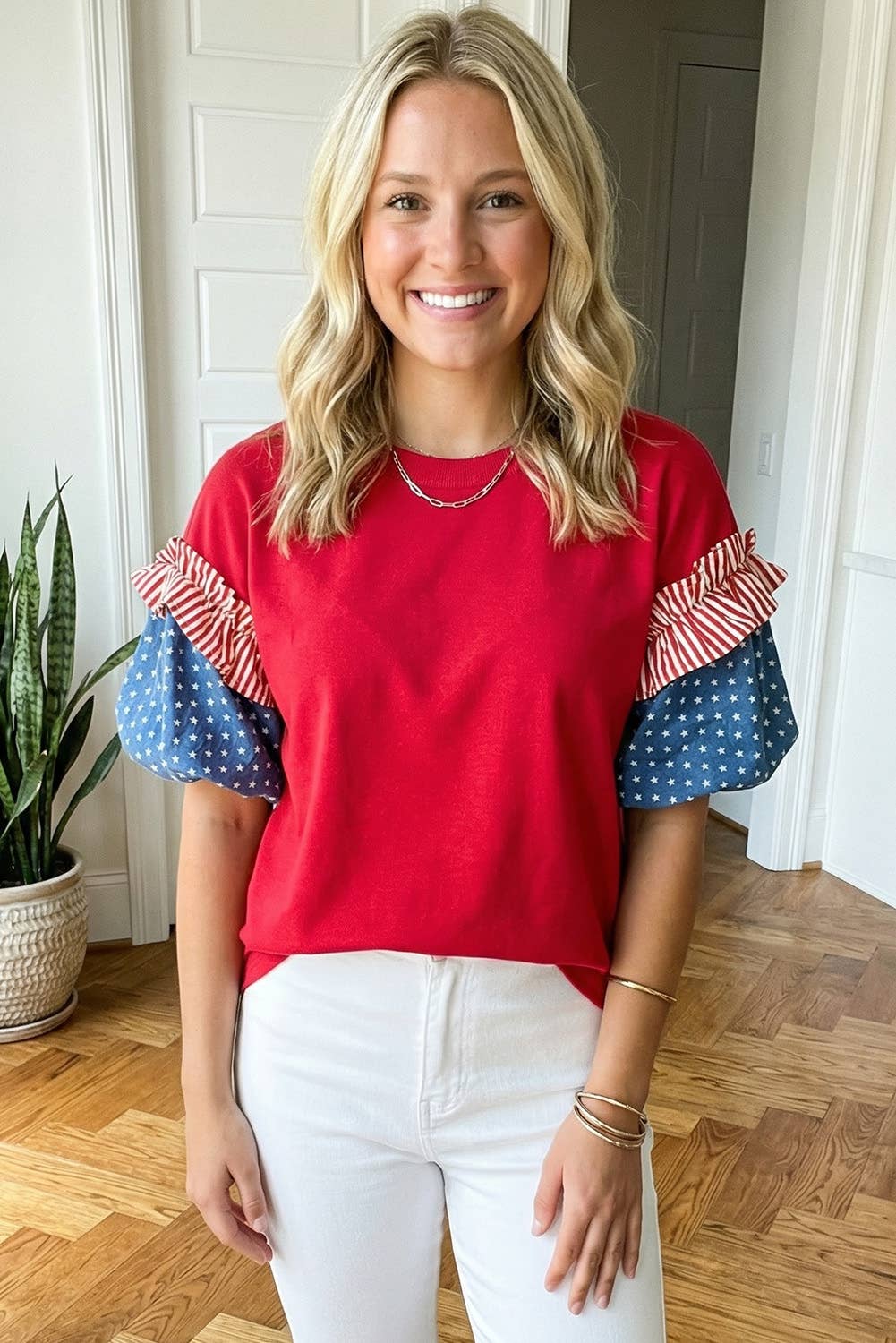 Stars Stripes Puff Sleeve Top