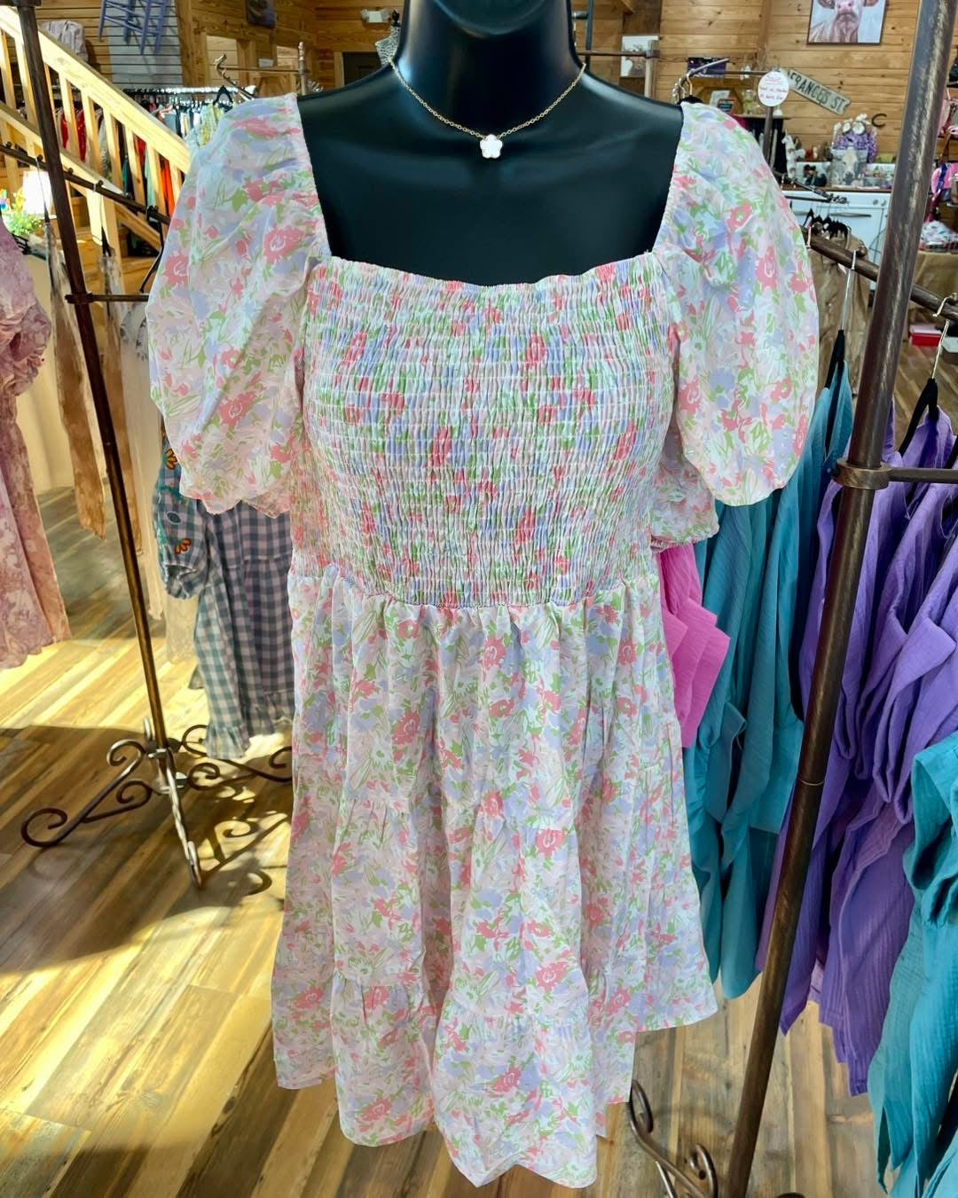 Floral Puff Sleeve Tiered Dress