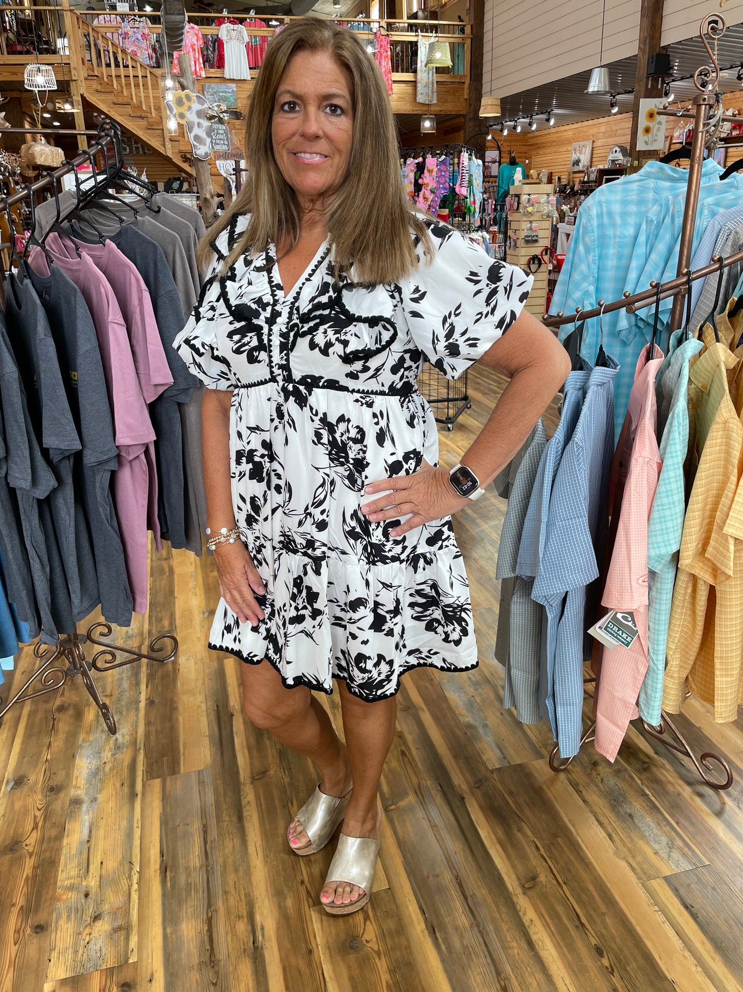 Black and Cream Floral Dress