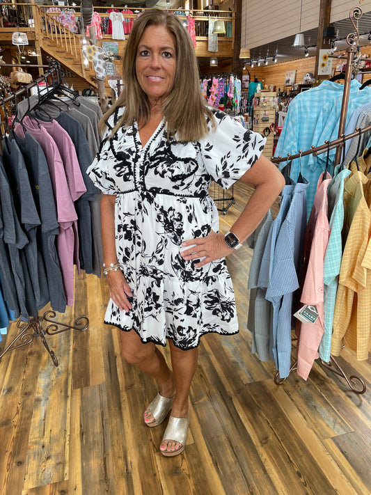 Black and Cream Floral Dress