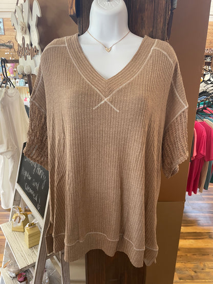 Plus Net Sleeved Top Mocha