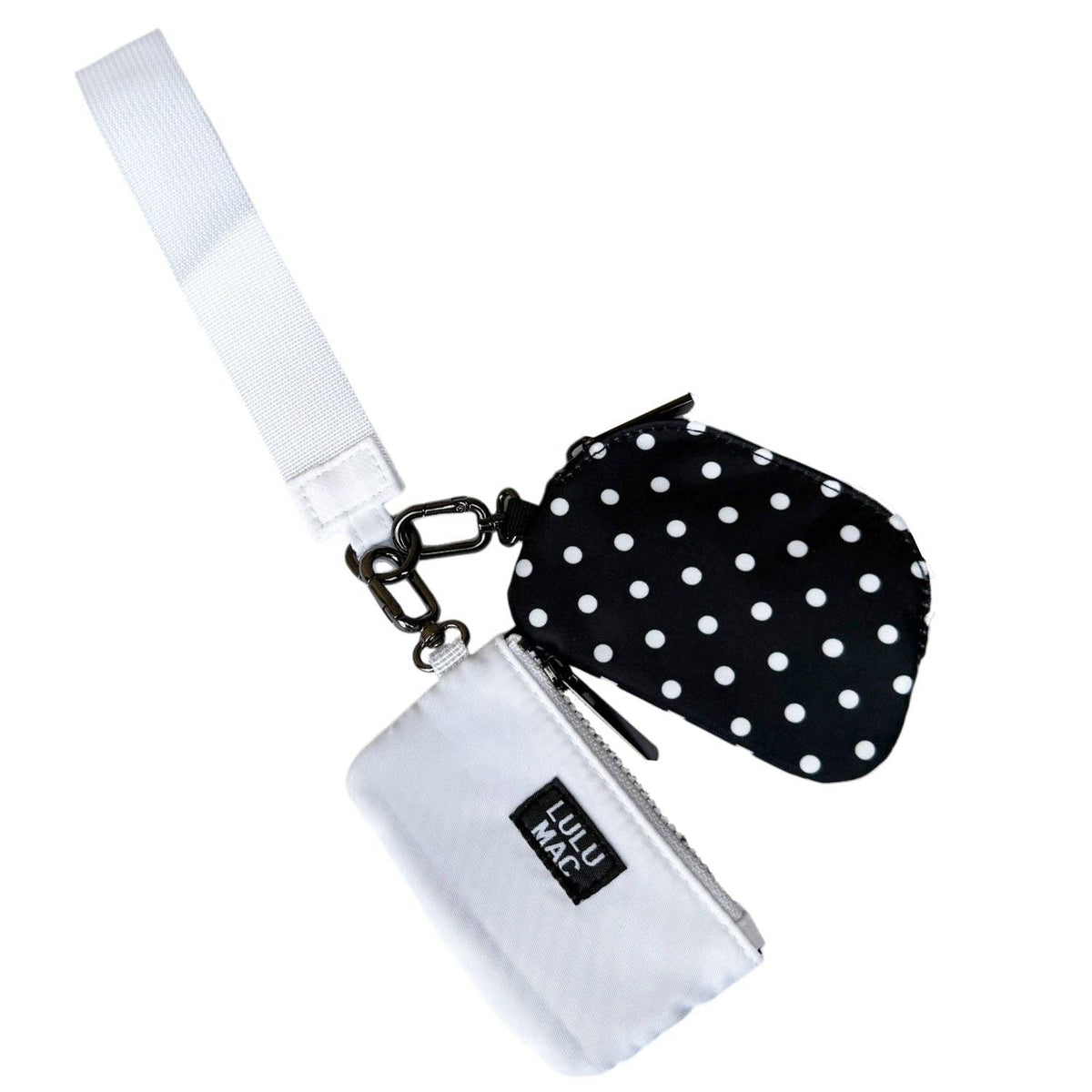 Lulu Mac Double Wristlet, Black/White Dots