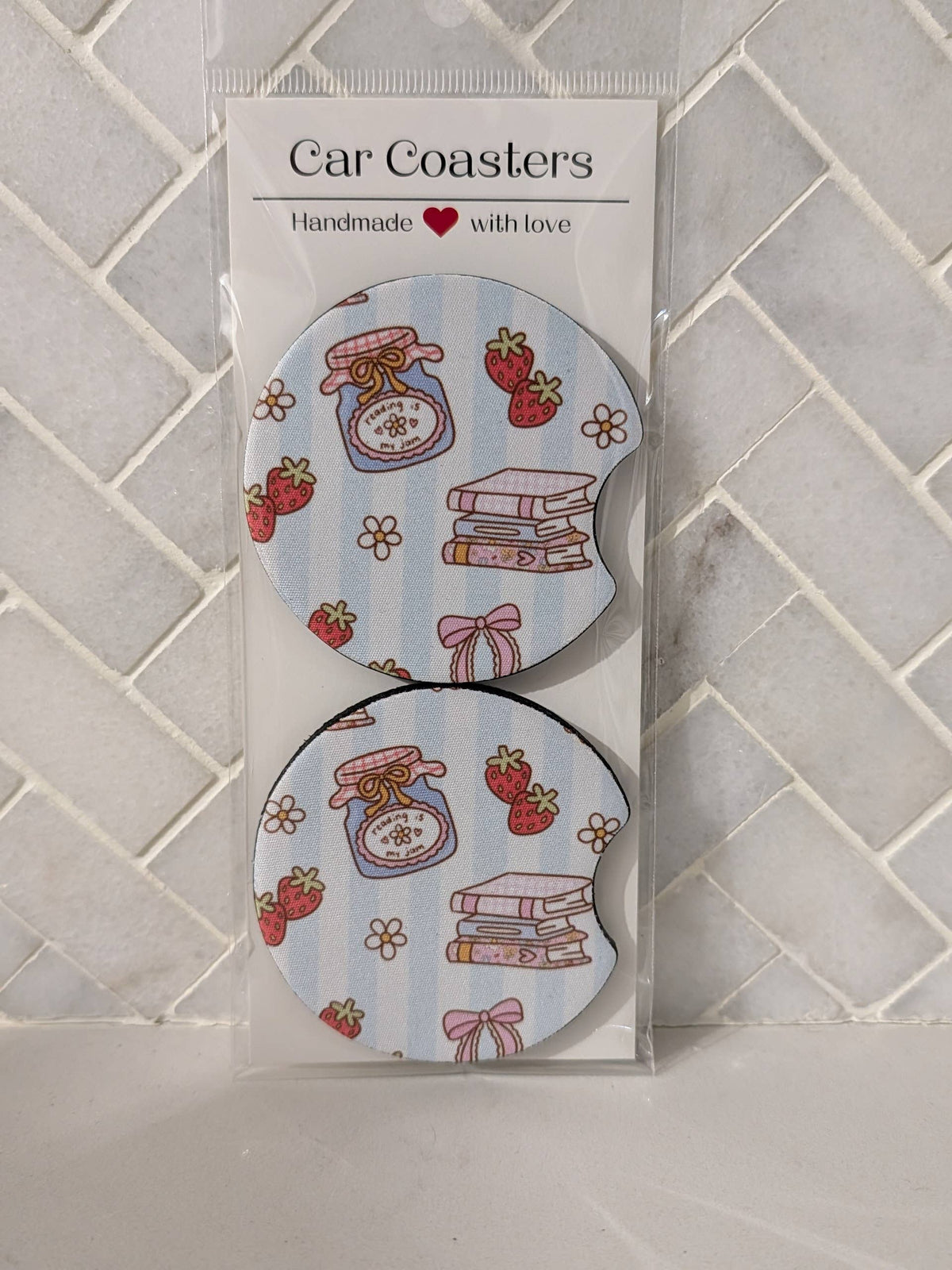 Farmer's Market Jam and Jellies Car Coasters : Blue stripe
