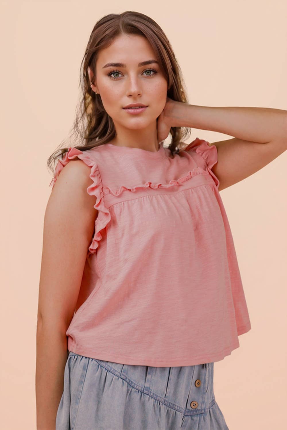 Ruffle Flutter Sleeve Top Blush