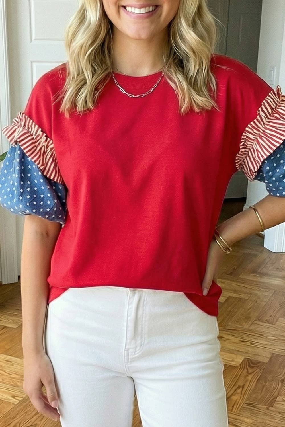 Stars Stripes Puff Sleeve Top