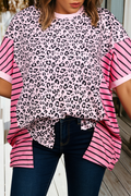 Leopard Striped Side Slit Loose SS Top