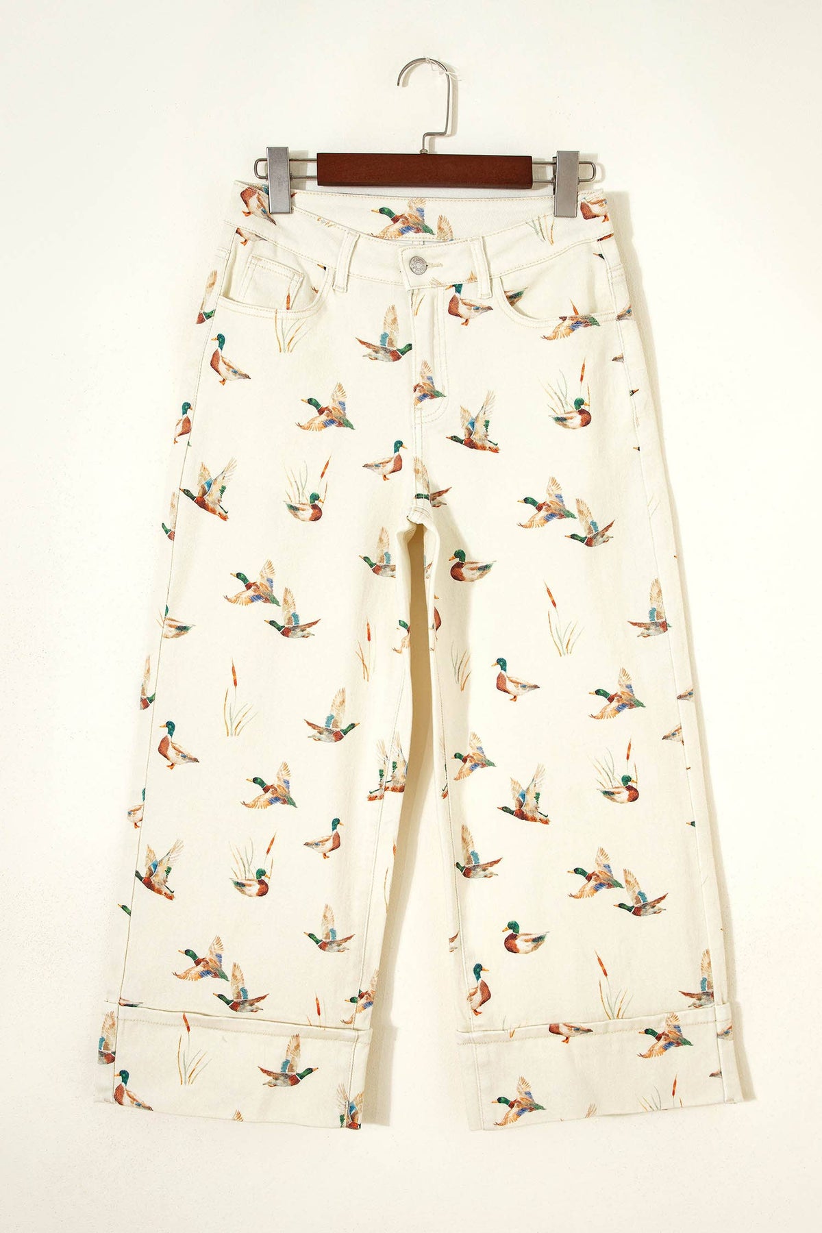 Mallard Printed Cuffed Hem Shift Jeans