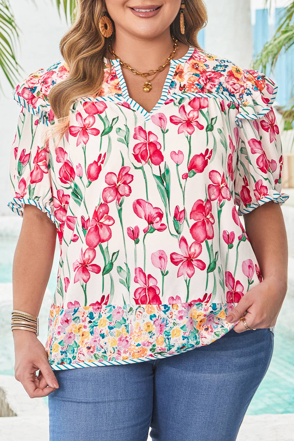Plus Size Floral Print Blouse