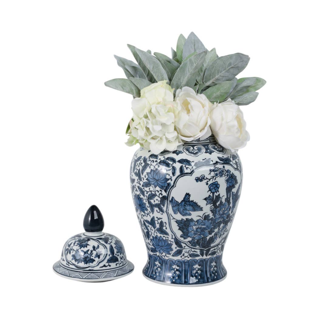 Decorative Vase - Blue Ceramic Flowers Temple, 19 in.