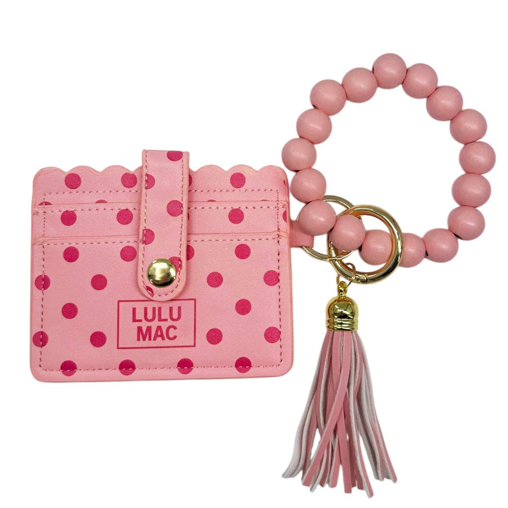 Lulu Mac Wristlet ID Wallet Pink/Hot Pink Dot