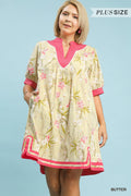 Plus Floral Puff Sleeve Dress Butter