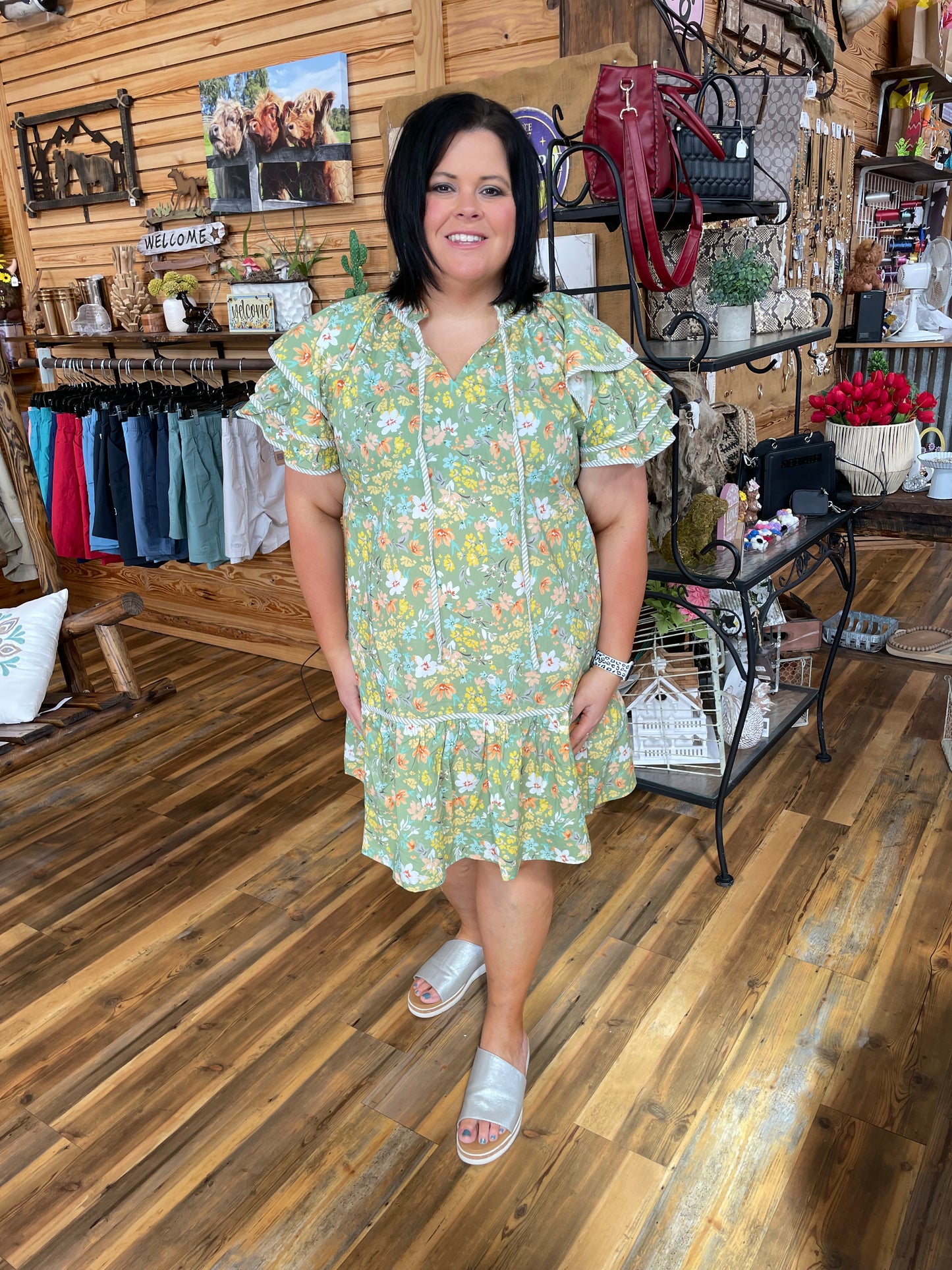 Plus Floral Ruffle Sleeve Dress