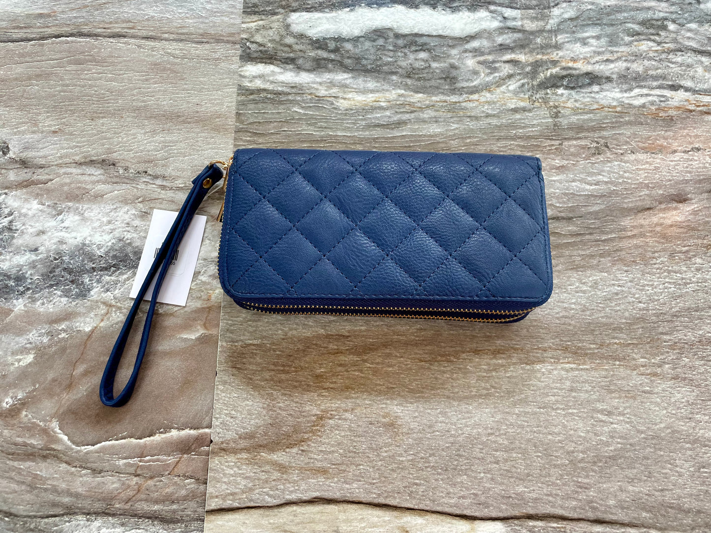 Wallet Double Zip Textured Navy Blue