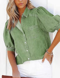 Soft Button Up Blouse Green