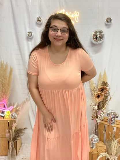 Tiered Midi Dress Peach