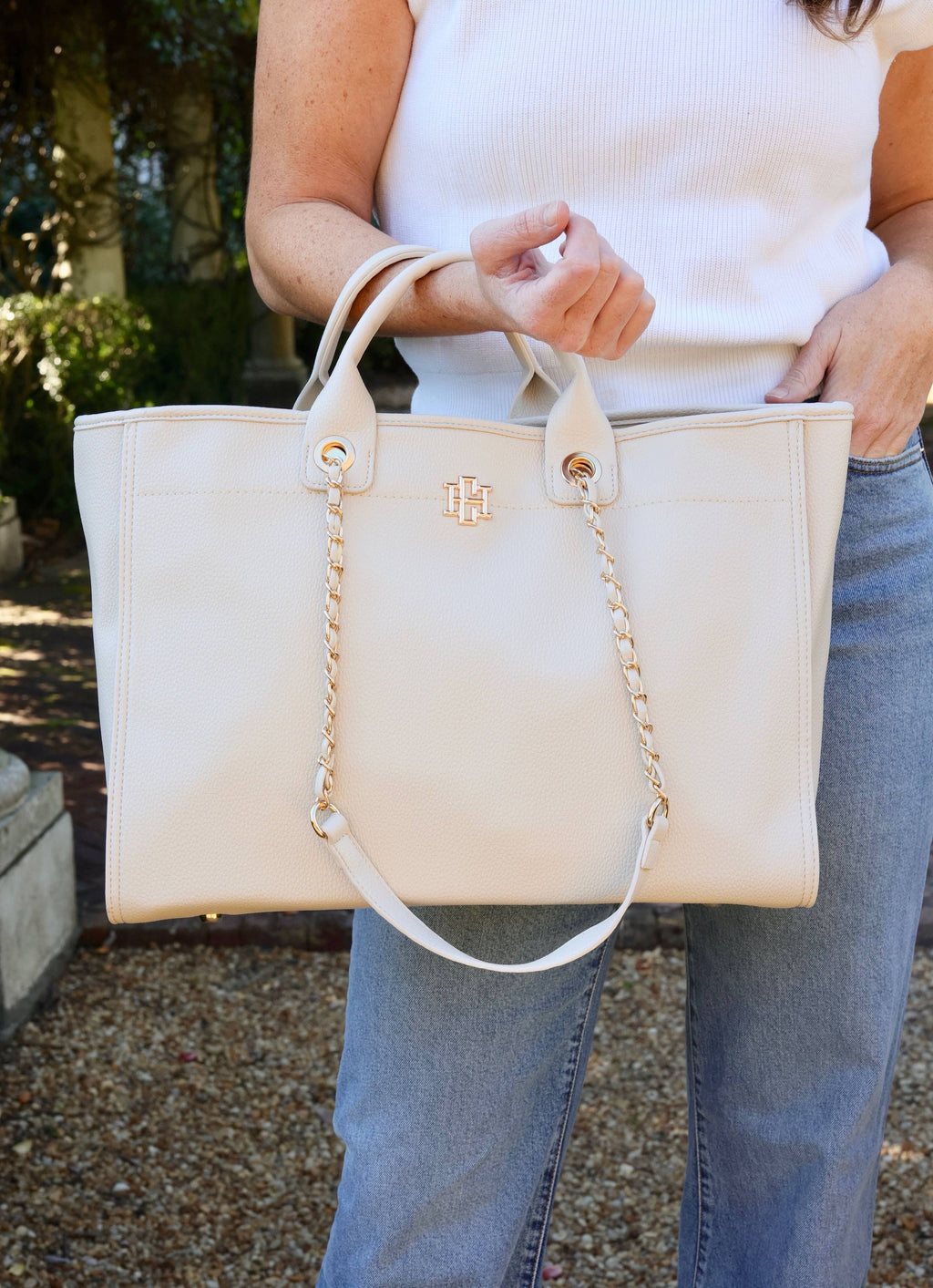 Caroline Hill Melissa Cream Tote Bag