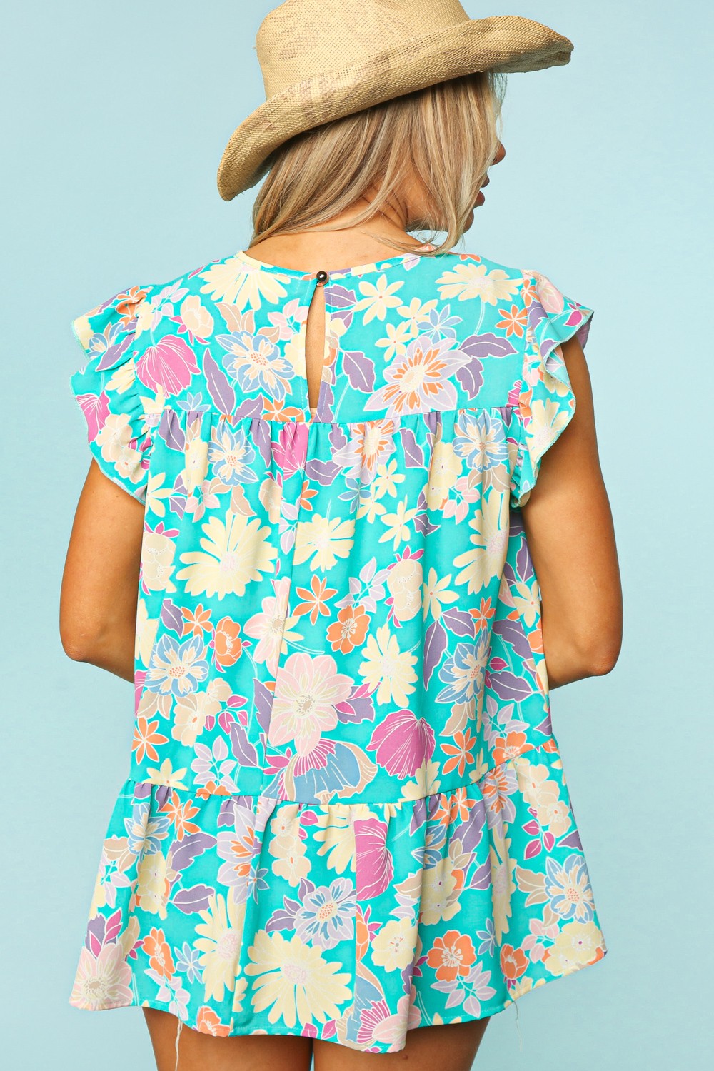 Plus Floral Frilled Sleeve Top