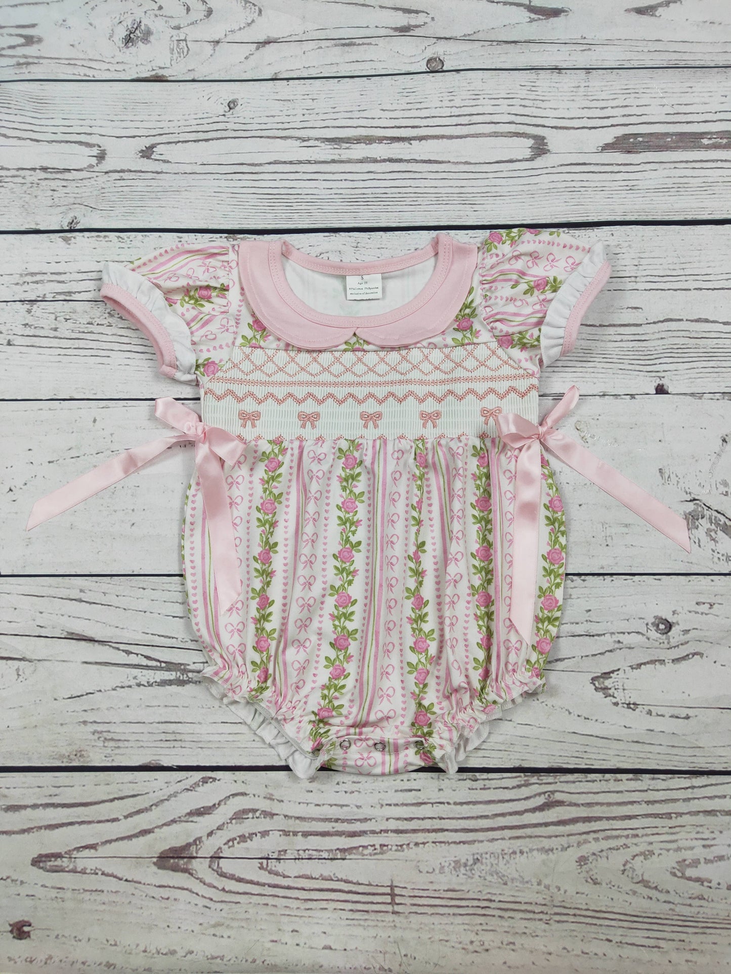 Smocked Pink Bow Baby Bubble