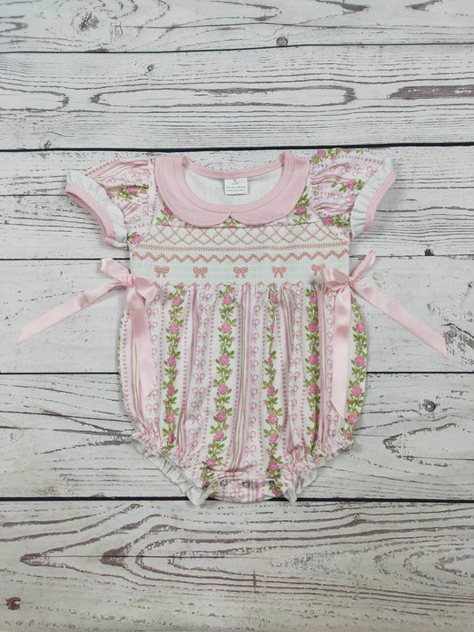 Smocked Pink Bow Baby Bubble