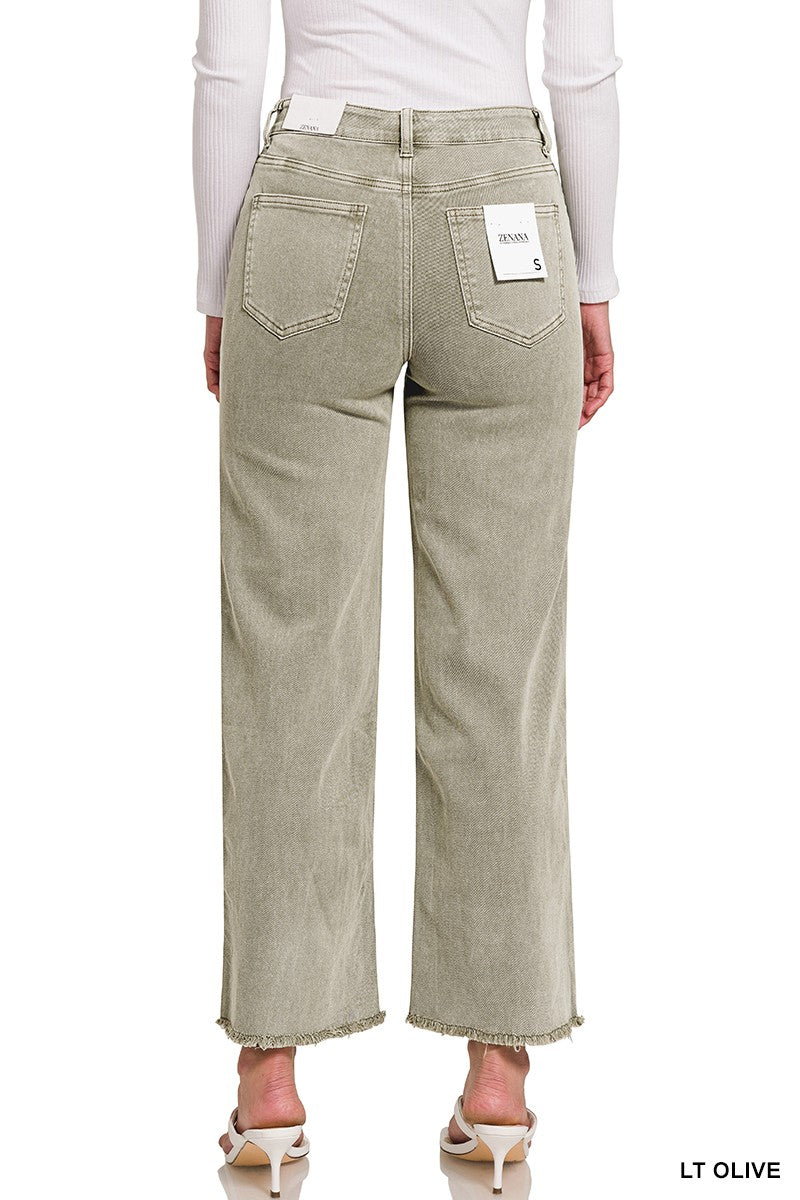 Acid Washed Wide Pants Lt Olive