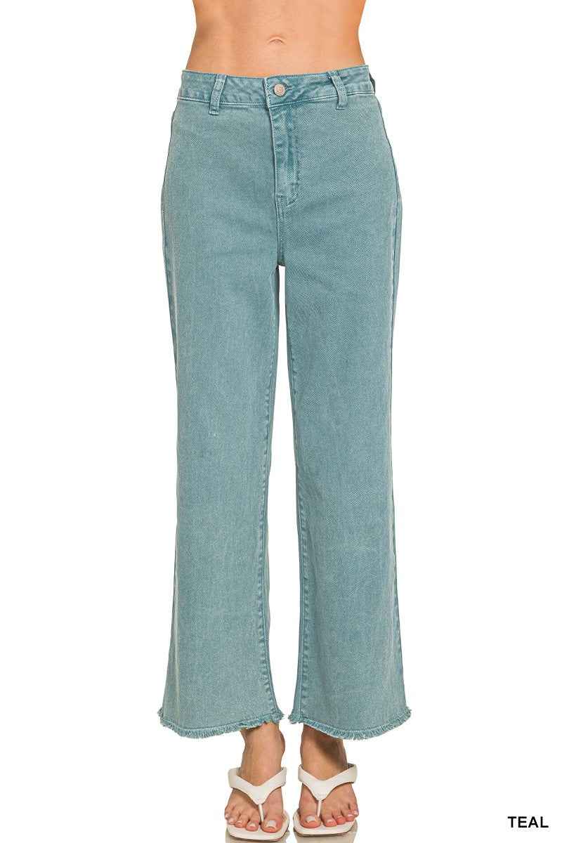 Acid Washed Wide Pants Teal