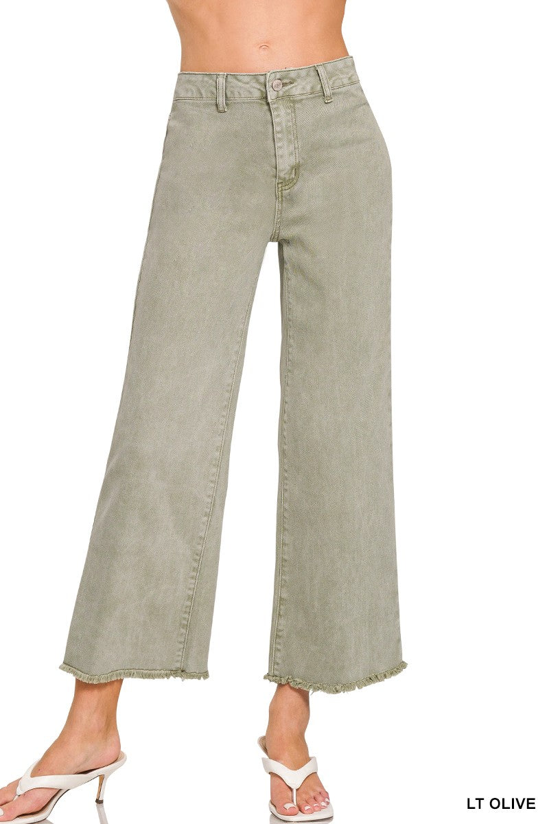 Acid Washed Wide Pants Lt Olive