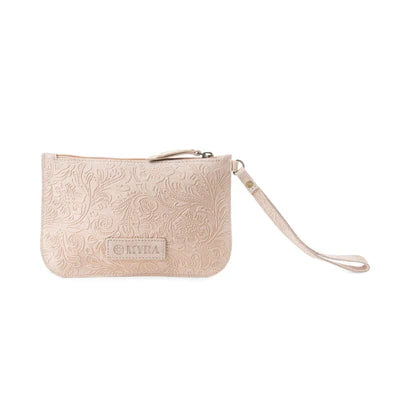 Myra Heritage Scroll Clutch Bag In Beige