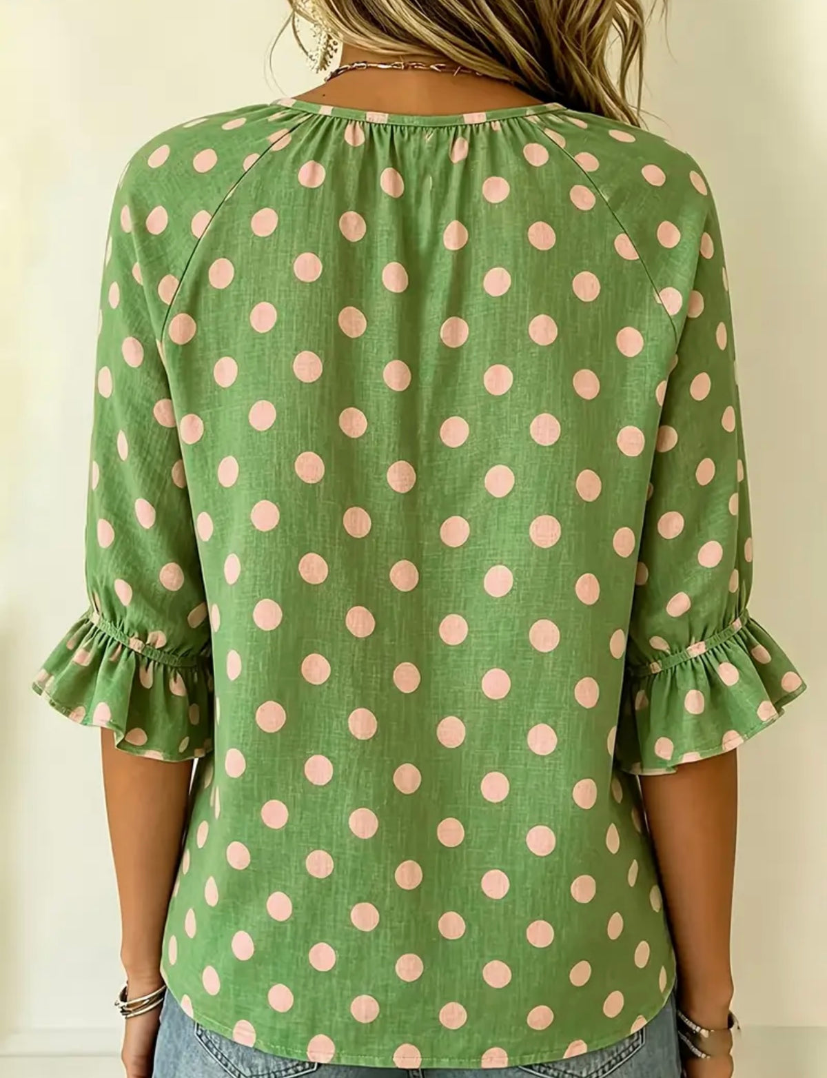 Plus Polka Dot Blouse Pink/Green