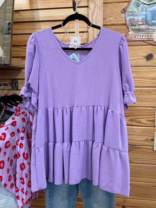 Plus Ruffled Sleeves Top Lavender