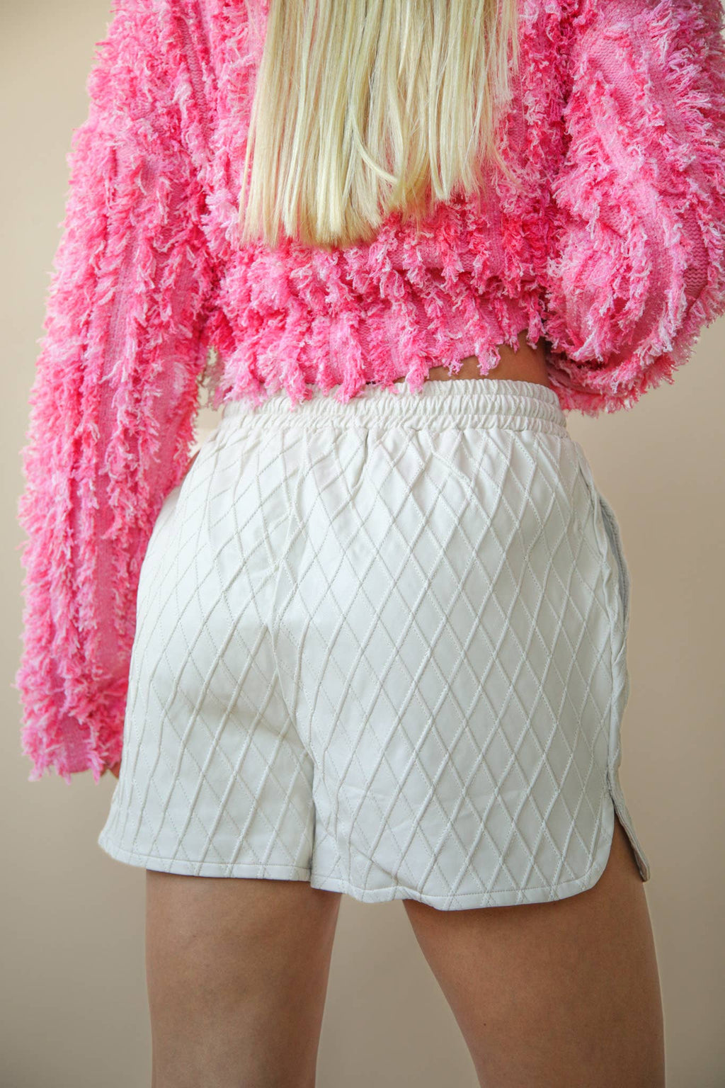 Quilted Leather Shorts Ecru