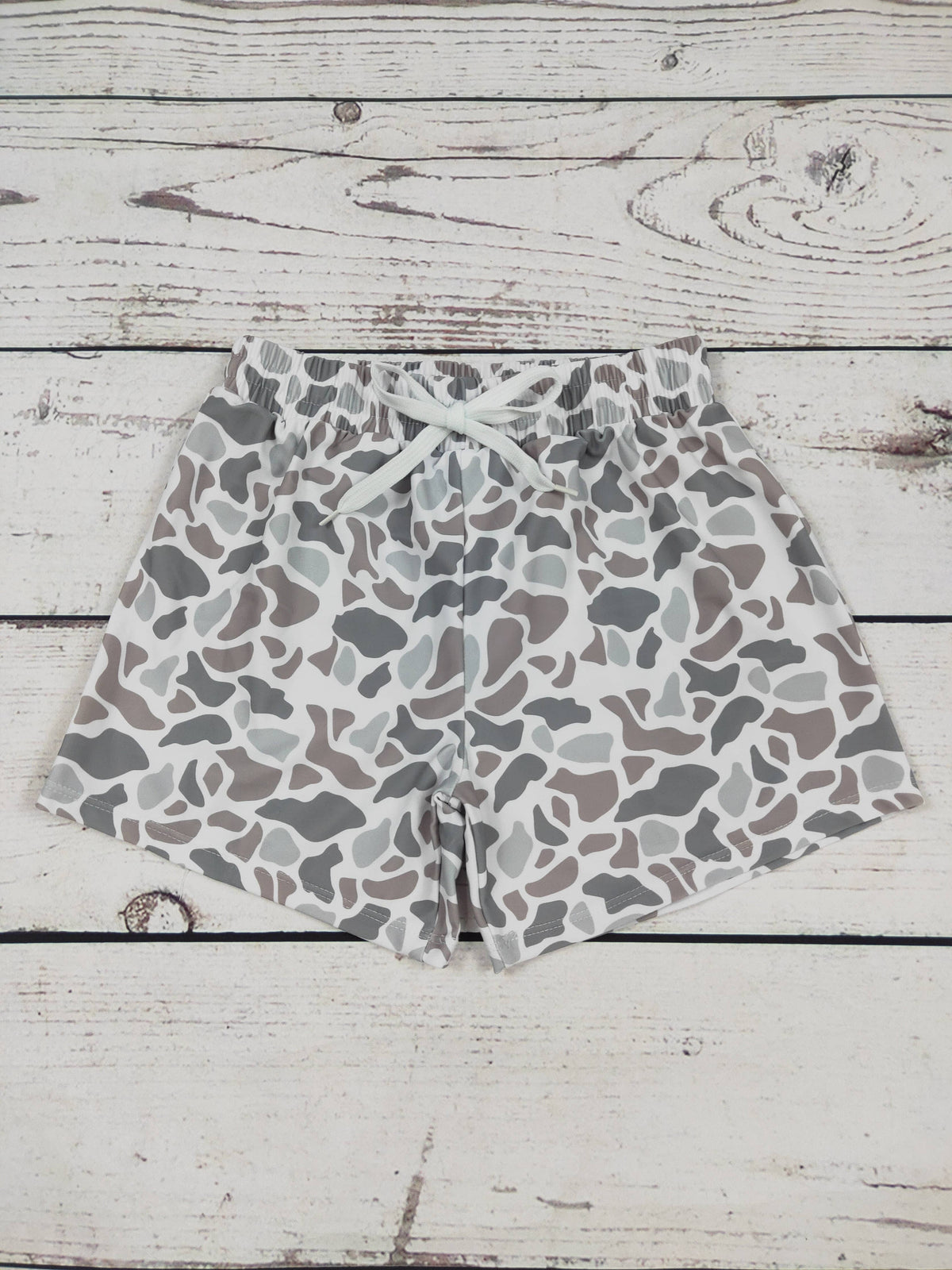 Boys Grey Camo Beach Swim Shorts