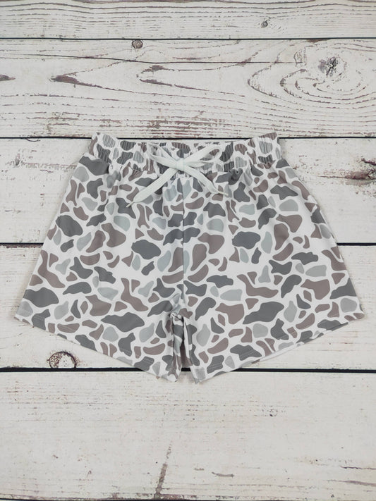 Boys Grey Camo Beach Swim Shorts
