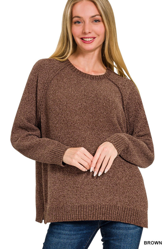 Chenille Raglan Sweater Brown