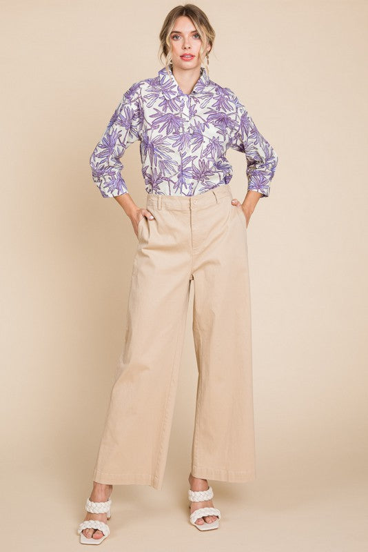 Khaki Wide Flare Pants