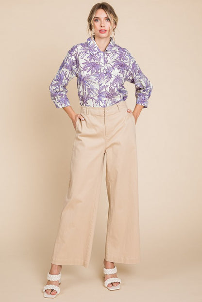 Khaki Wide Flare Pants