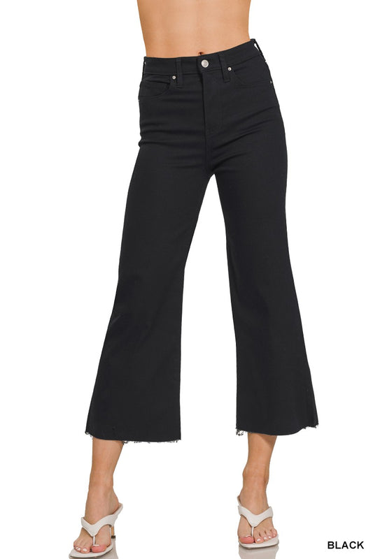 Cropped Flare Denim Pants, Black