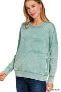 F/terry Raw Edge Front Pocket Pullover Blue