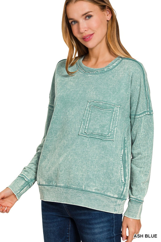 F/terry Raw Edge Front Pocket Pullover Blue
