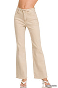 Frayed Hem Wide Leg Jeans Sand