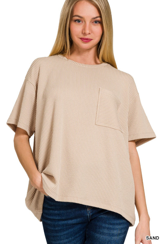 Ribbed Front Pocket Top Sand