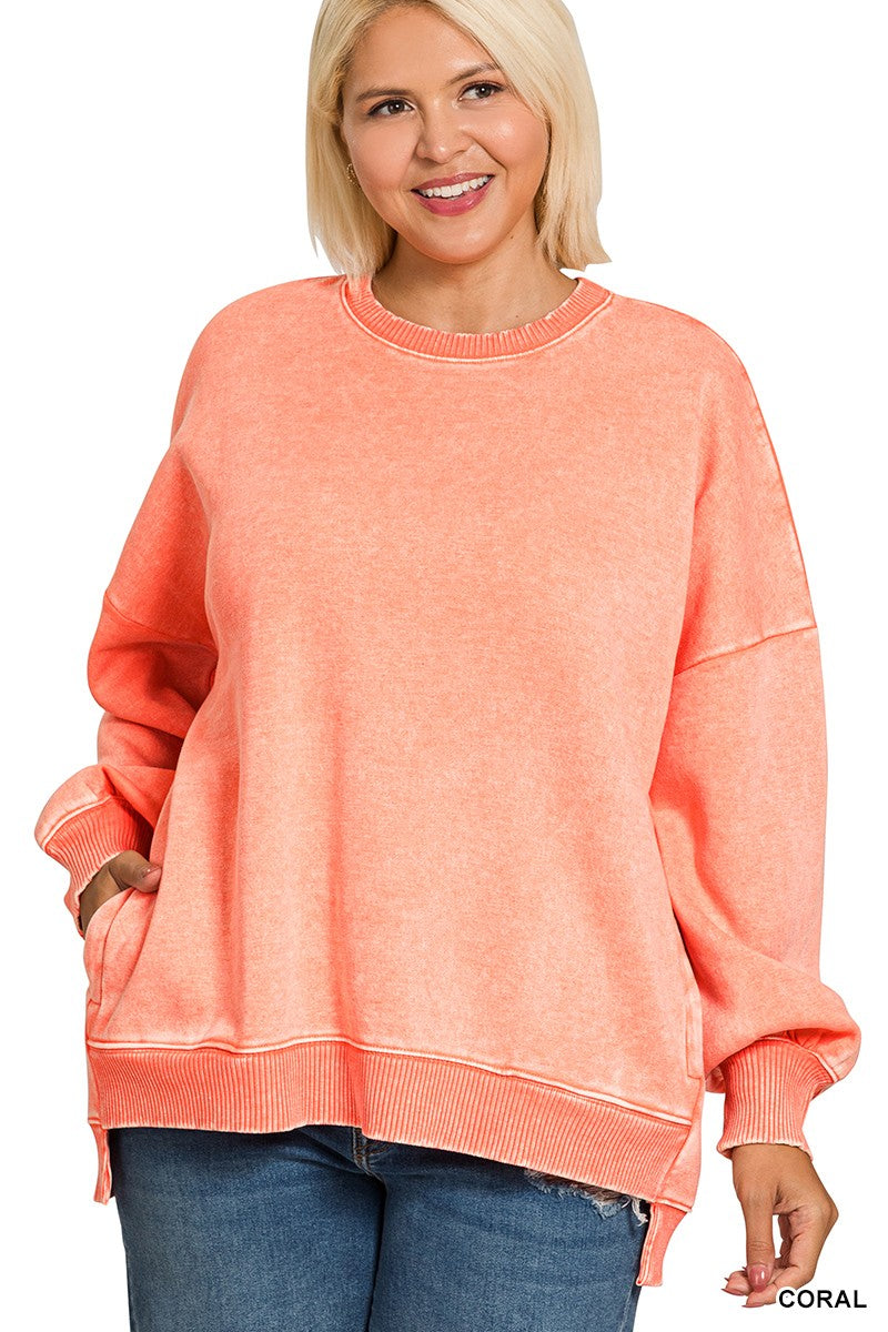 Plus Fleece Hi-low Hem Pullover