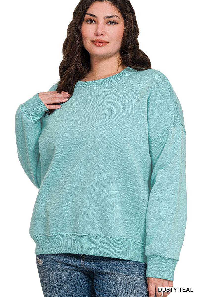 Plus Fleece Drop Shoulder Sweatshirts