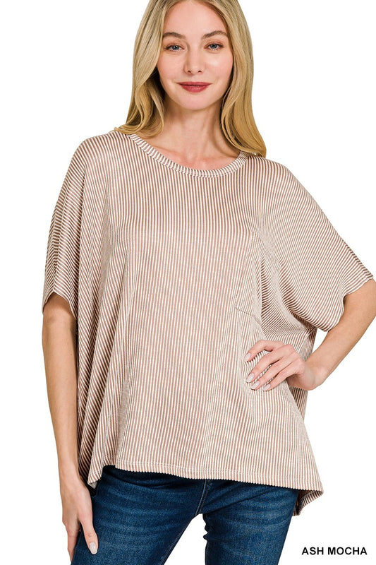 Ribbed Oversized Shirt-Ash Mocha