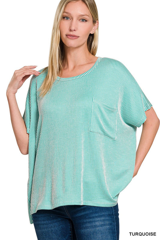 Ribbed Oversized Shirt-Turquoise