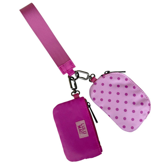 Double Pouch Wristlet, Pink/Hot Pink Dots