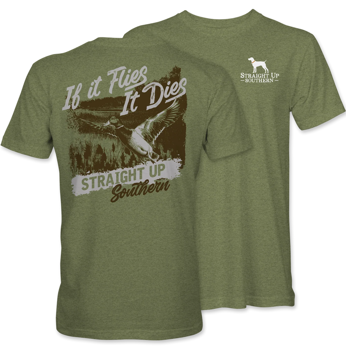 Flies It Dies Tee Heather Military Green